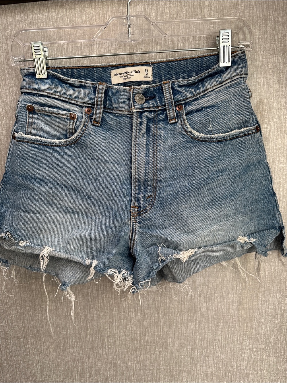 Abercrombie & Fitch Medium Blue Distressed Denim Cutoff Shorts